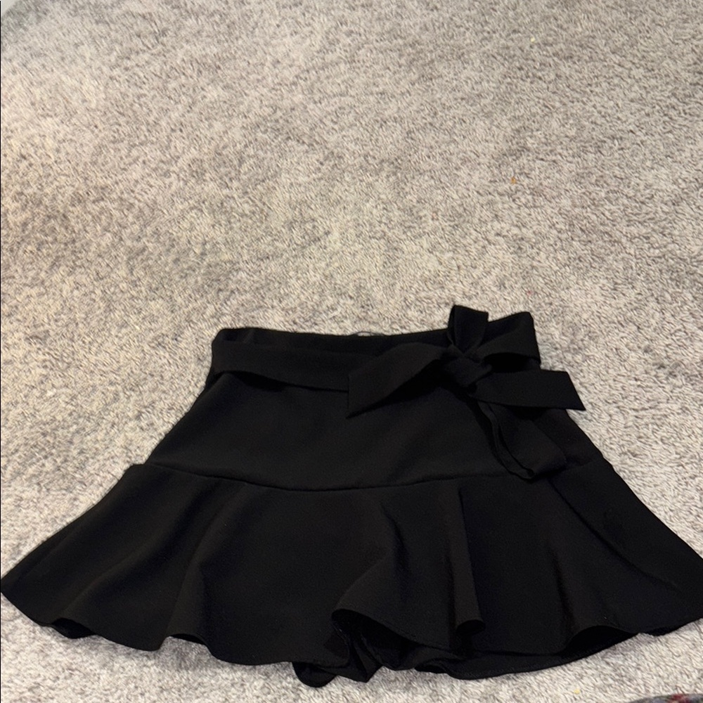 Zara Black Mini Skater Skirt with Ruffled Tie Front